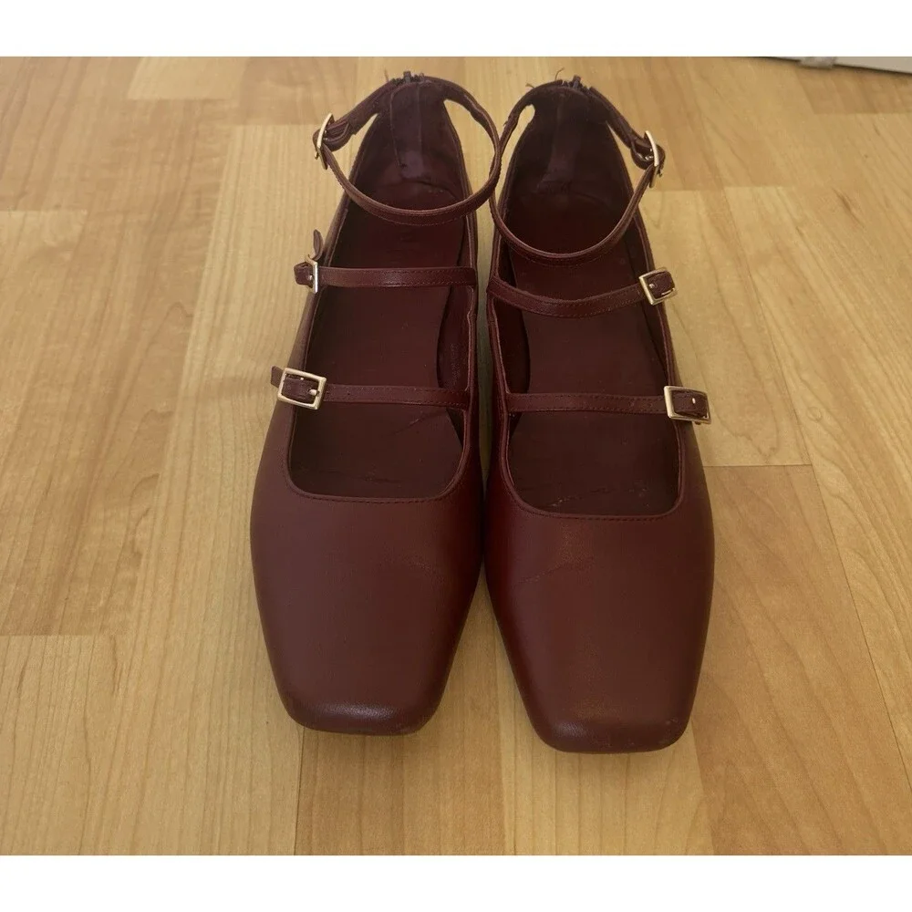 Quince Italian Leather Strappy Ballet Flat Shoes Size 7 Merlot